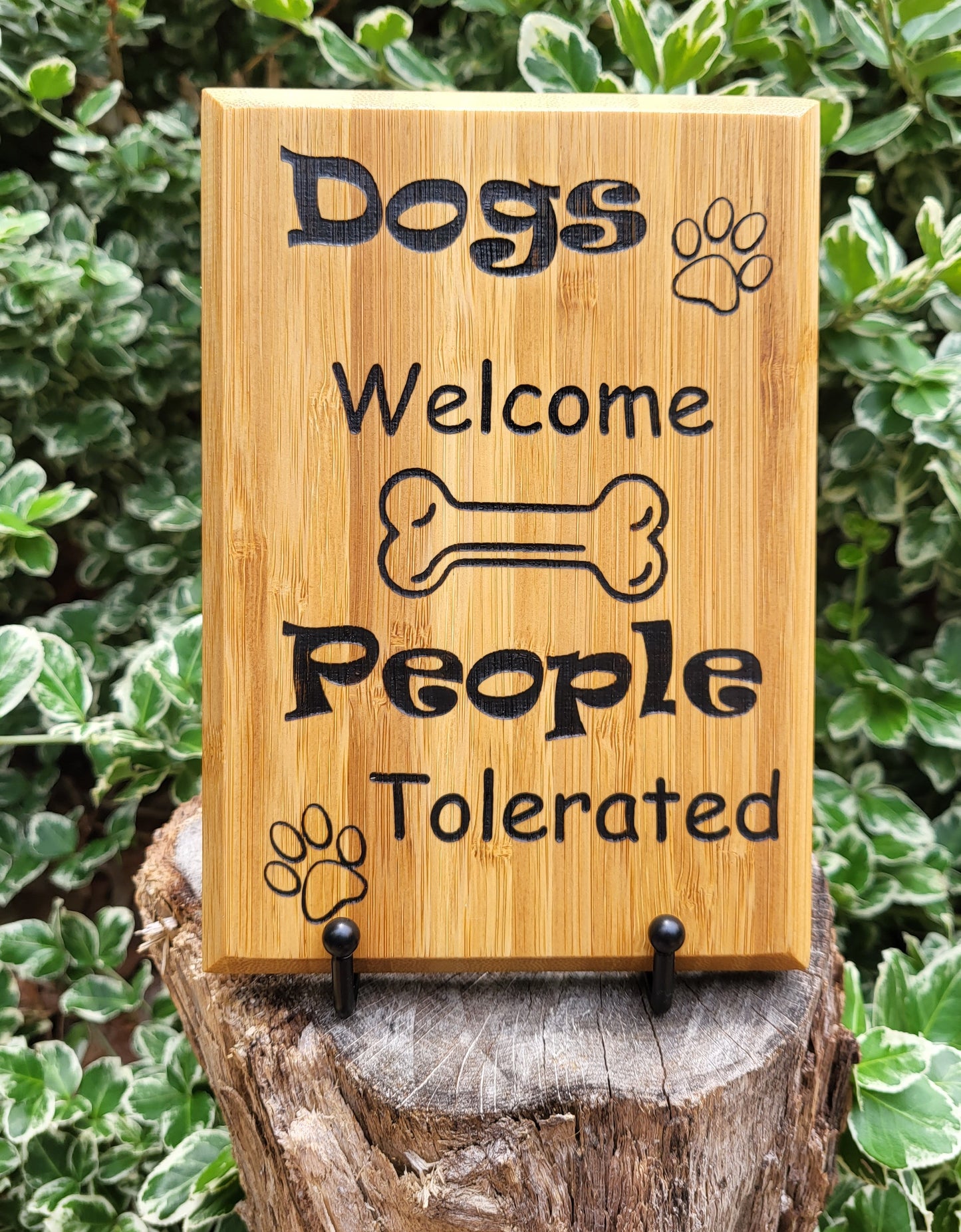 Bamboo Dog Welcome Board, Laser engraved