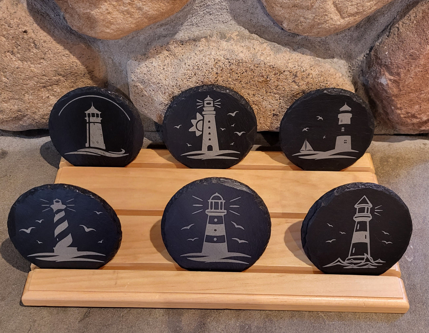 Laser Engraved - 4" Slate Coasters - Sets of Six