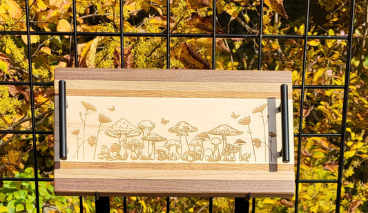 Maple, Walnut and Cherry Serving Tray with Mushroom Design