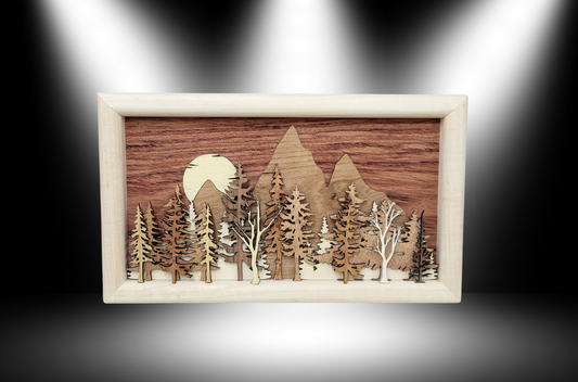 Mountain Wall Hanging with Layered Trees - Home Decore